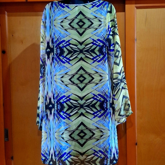 Dots Purple And Green Dress With Split Bell Sleeves, Size XL - Picture 3 of 5